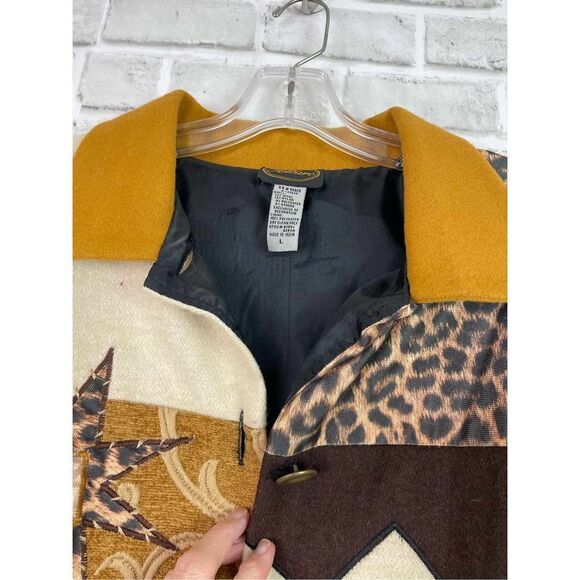 Vintage Allure Wool Patchwork Coat Animal Print Boho Artsy Eclectic Jacket - Picture 8 of 10
